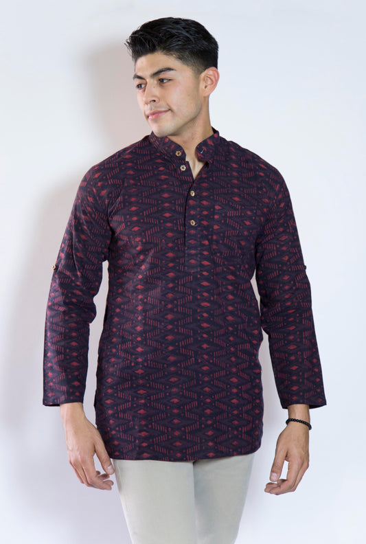 Diamond Red Brash & Rad The Diamond Red Kurta. This loose fitting and airy Kurta pairs well with some jeans or chinos and boots or sneakers. Long sleeves to be kept stretched out or rolled up in place with wooden buttons on the elbows to maintain that cool and casual vibe.   100% Cotton  Chest and Side Pockets  Regular Fit Made in India